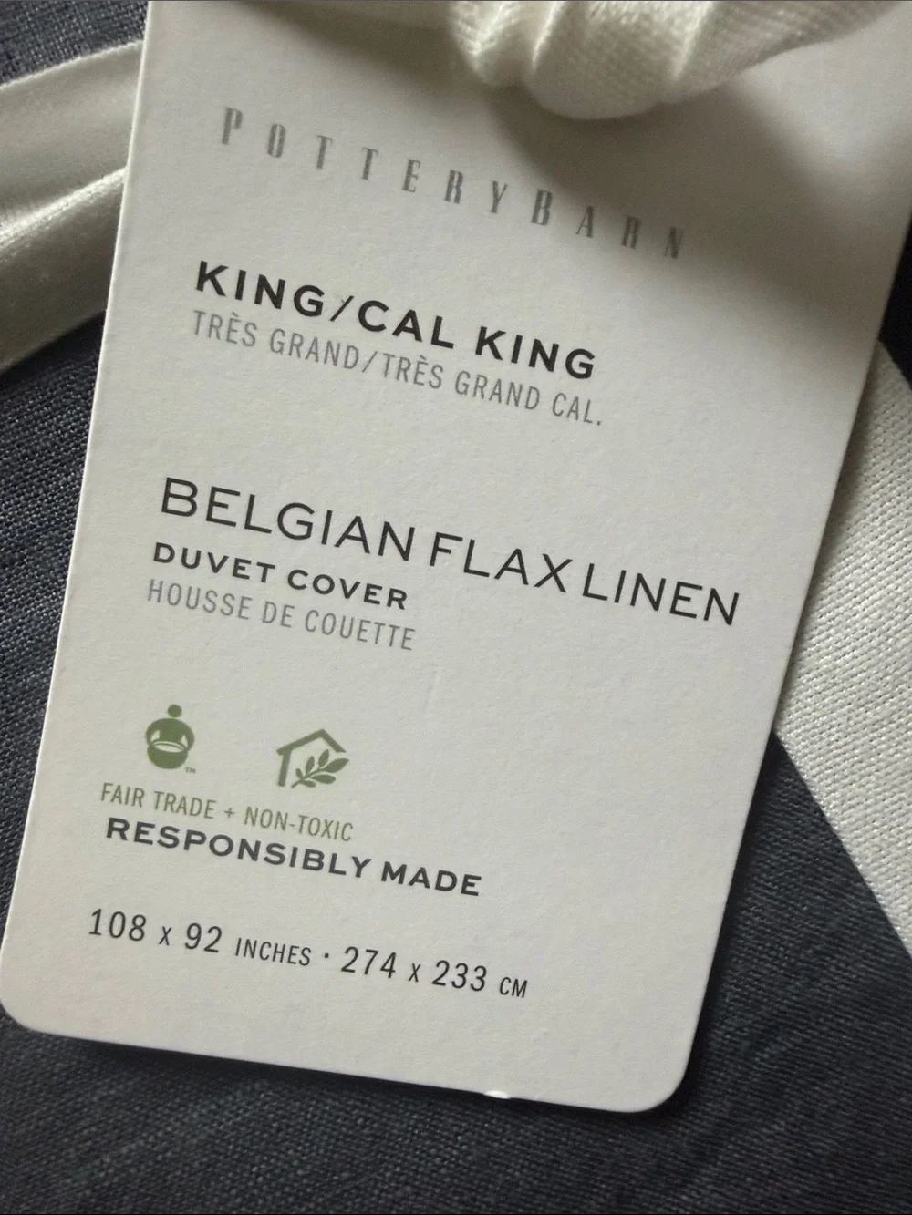 Pottery Barn Belgian Flax Linen Duvet Cover in Charcoal Gray